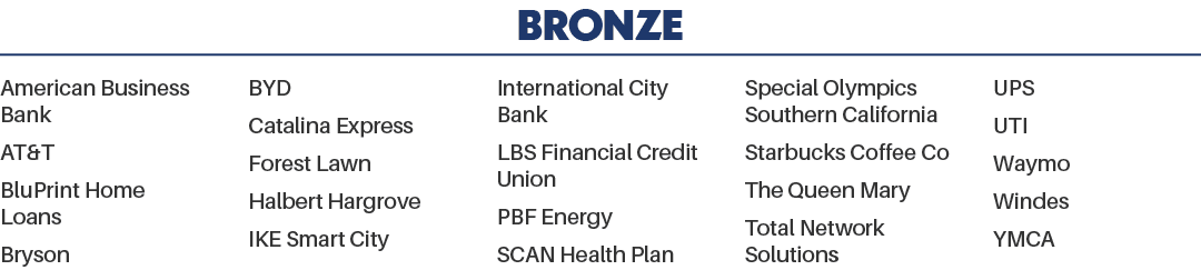 Bronze American Business Bank AT&T BluPrint Home Loans Bryson BYD Catalina Express Forest Lawn Halbert Hargrove IKE S...